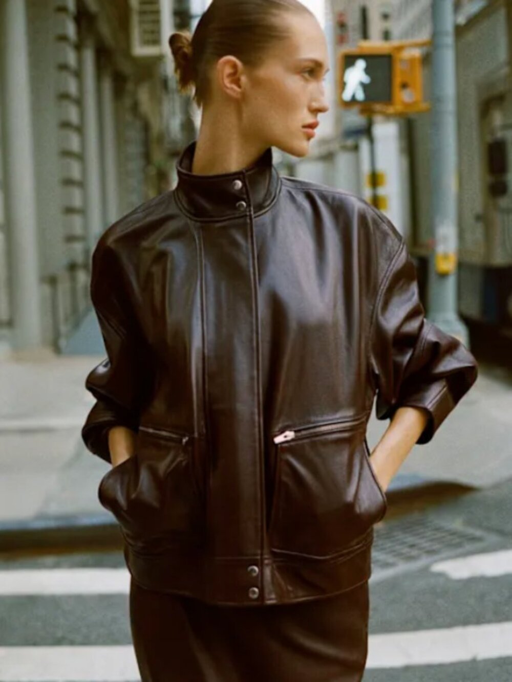 100% Leather Oversized Bomber Jacket
